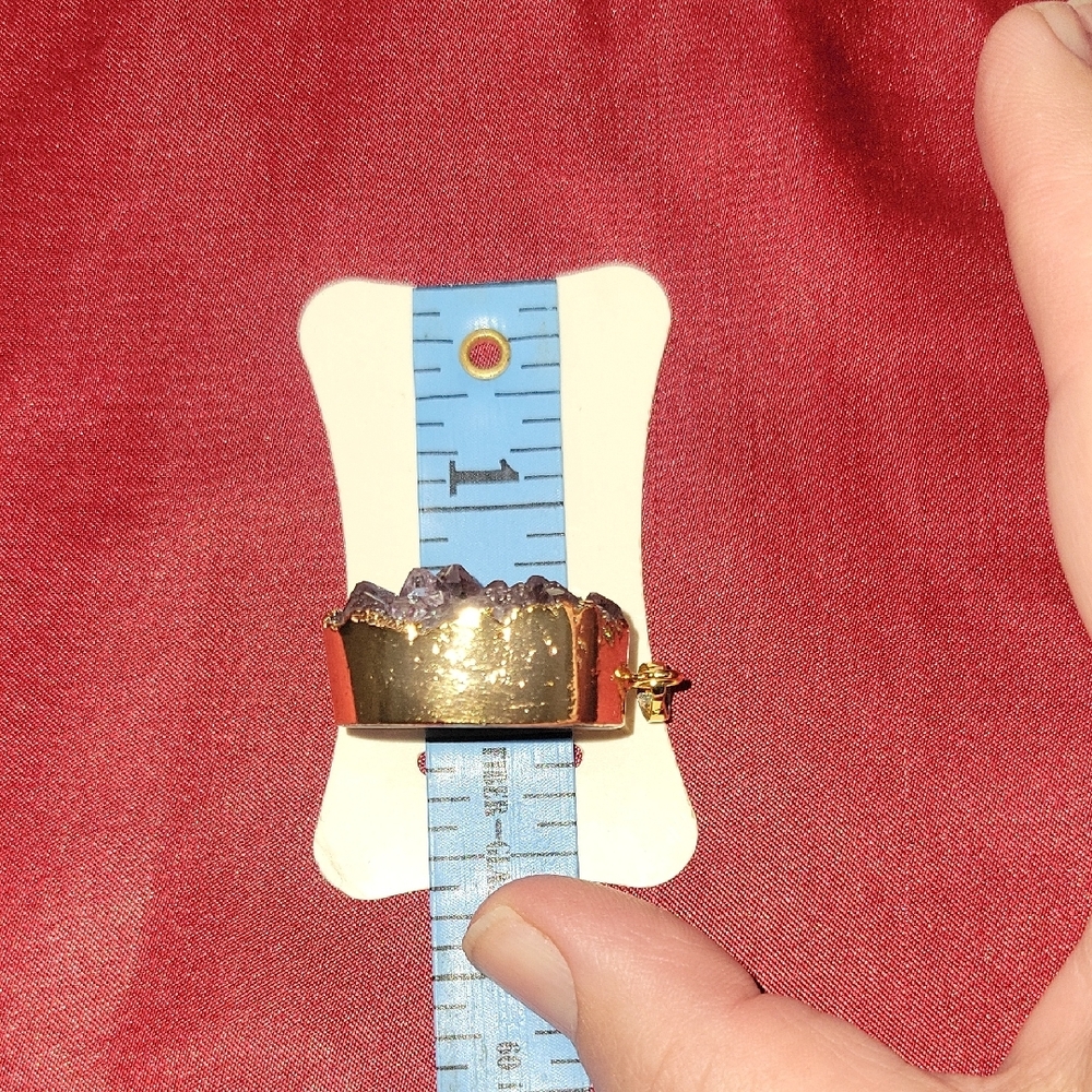 Unique Chunky Gold Wrap Bright Sparkly Amethyst Crystal Natural Geode Pendant - Picture 7 of 7